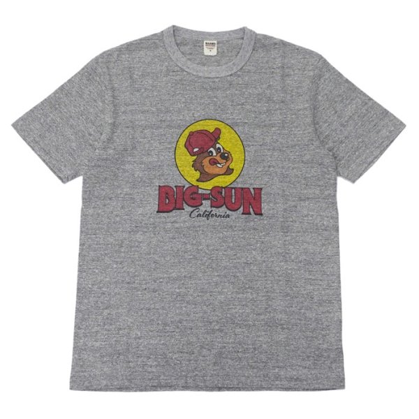 画像1: BARNS OUTFITTERS (バーンズアウトフィッターズ) "STANDARD" TSURI-AMI Crew Print T-Shirt (吊り編みクループリントTシャツ)"BIG-SUN" / Grey (グレー) (1)