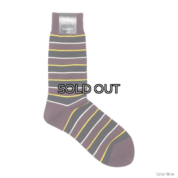画像2: HALISON（ハリソン）リサイクルコットアイビーボーダーソックス / Navy（ネイビー）・Wine（ワイン）※3足までメール便発送可 (2)