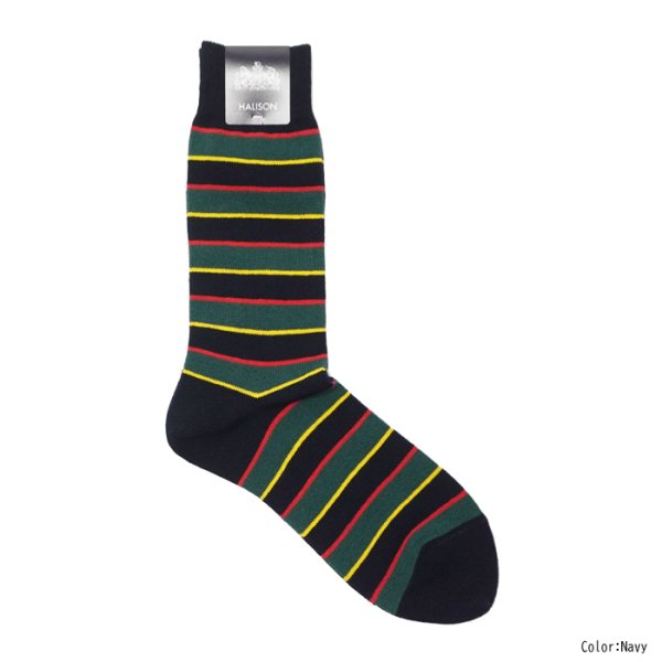 画像3: HALISON（ハリソン）リサイクルコットアイビーボーダーソックス / Navy（ネイビー）・Wine（ワイン）※3足までメール便発送可 (3)