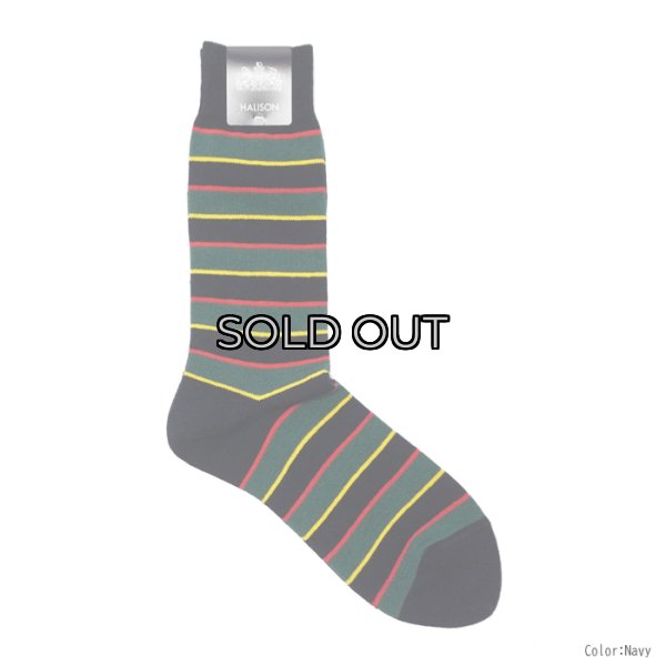 画像3: HALISON（ハリソン）リサイクルコットアイビーボーダーソックス / Navy（ネイビー）・Wine（ワイン）※3足までメール便発送可 (3)