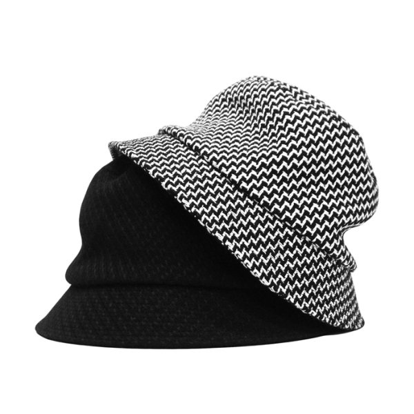 画像1: O/EIGHTH（オーエイス）Type Y HAT （タイプ・Y）"Wool Rayon Diagonal" / Black+White（ブラック＋ホワイト）・Black（ブラック） (1)
