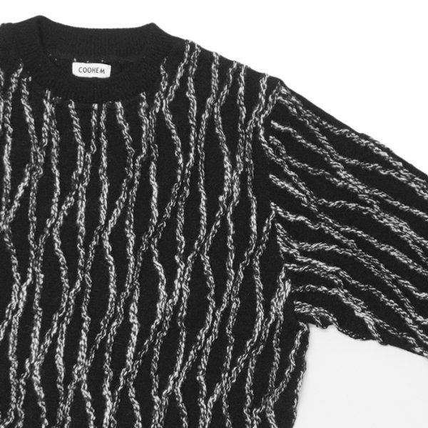 画像3: COOHEM(コーヘン)RANDOM INLAY STRIPE KNIT PULLOVER(ランダムインレイストライプニットプルオーバー)/ Black(ブラック) (3)