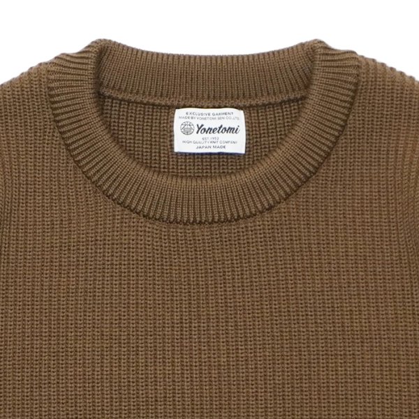 画像2: Yonetomi NEW BASIC（ヨネトミニューベーシック）EX Fine Wool Rib Knit Pullover（エクストラファインウールリブニットプルオーバー）/ Brown（ブラウン） (2)