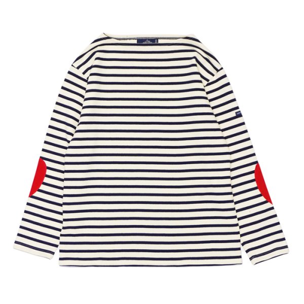 画像2: SAINT JAMES(セントジェームス)OUESSANT Elbow Patch(ウエッソン エルボーパッチ)"T3サイズのみ" / ECRU×MARINE×TULIPE(エクリュ×マリン×チューリップ) (2)