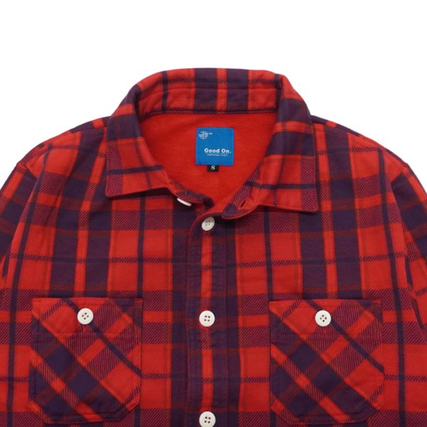 画像4: Good On（グッドオン）Flannel Check Sweat Shirt Jacket（フランネルチェックスウェットシャツジャケット）"9oz Nep Flannel" / Scarlet（スカーレット） (4)