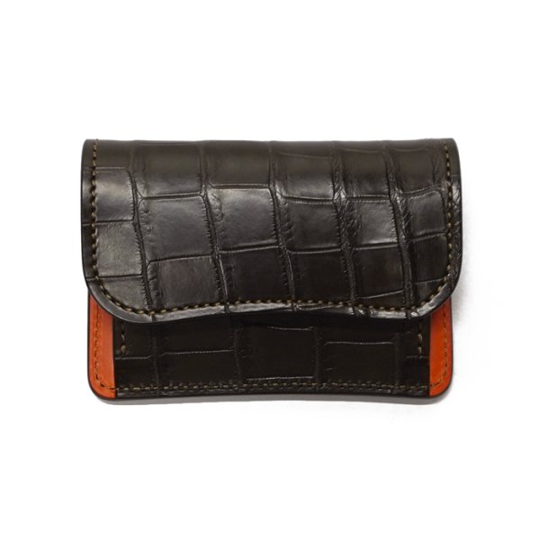 画像1: WILD SWANS（ワイルドスワンズ）TONGUE（タング）マルチコインケース/チョコ"クロコダイル"×オレンジ"ブッテーロ" (1)