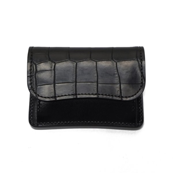 画像1: WILD SWANS（ワイルドスワンズ）TONGUE（タング）マルチコインケース/ブラック"クロコダイル"×ブラック"サドルプルアップ" (1)