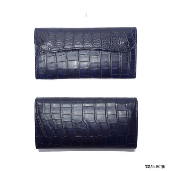 画像10: WILD SWANS（ワイルドスワンズ）WAVE（ウェイブ）ロングウォレット/藍染"クロコダイル"×ブラック"イングリッシュブライドル" (10)