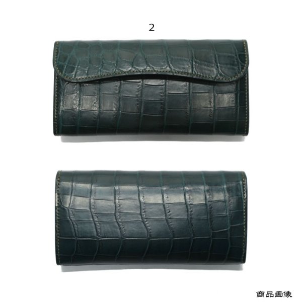 画像9: WILD SWANS（ワイルドスワンズ）WAVE（ウェイブ）ロングウォレット/グリーン"クロコダイル"×ブラック"イングリッシュブライドル" (9)