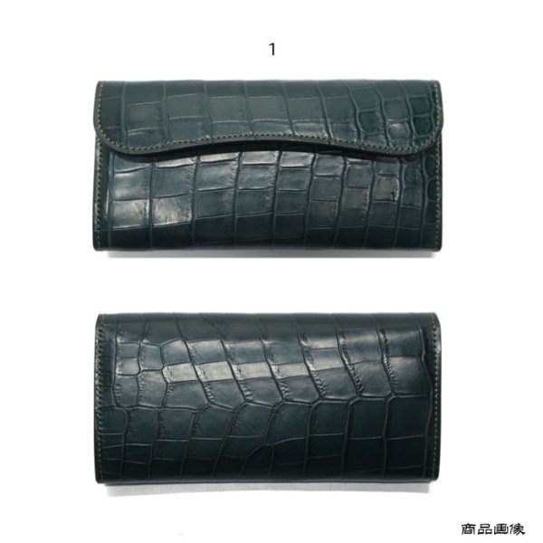 画像8: WILD SWANS（ワイルドスワンズ）WAVE（ウェイブ）ロングウォレット/グリーン"クロコダイル"×ブラック"イングリッシュブライドル" (8)