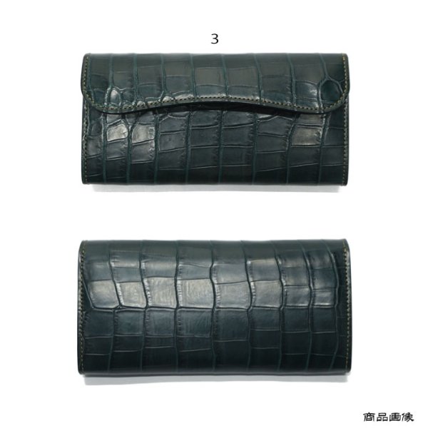 画像10: WILD SWANS（ワイルドスワンズ）WAVE（ウェイブ）ロングウォレット/グリーン"クロコダイル"×ブラック"イングリッシュブライドル" (10)