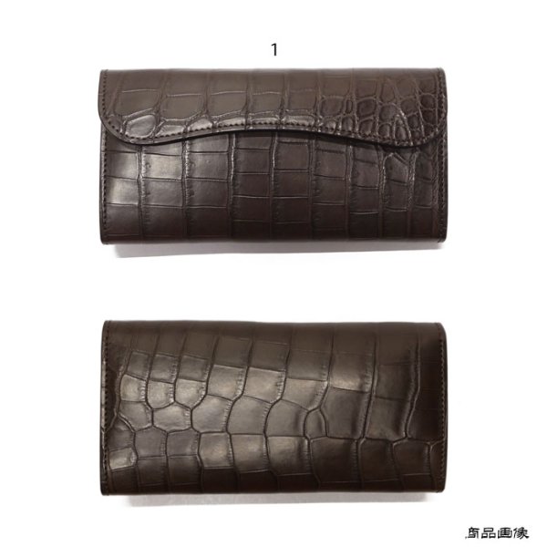画像8: WILD SWANS（ワイルドスワンズ）WAVE（ウェイブ）ロングウォレット/チョコ"クロコダイル"×ダークブラウン"イングリッシュブライドル" (8)