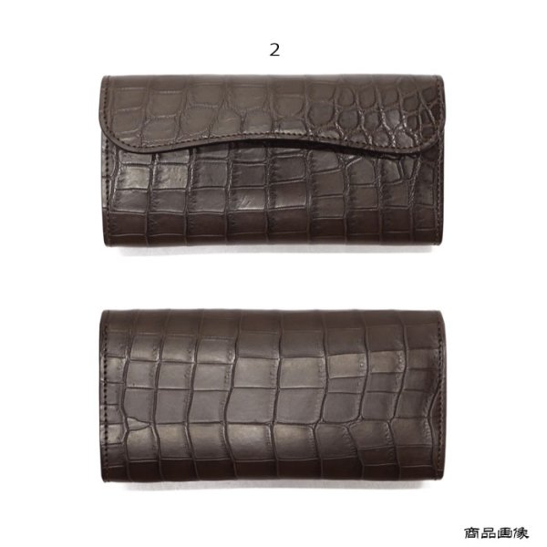 画像9: WILD SWANS（ワイルドスワンズ）WAVE（ウェイブ）ロングウォレット/チョコ"クロコダイル"×ダークブラウン"イングリッシュブライドル" (9)