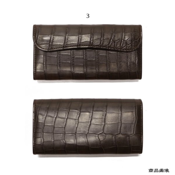 画像10: WILD SWANS（ワイルドスワンズ）WAVE（ウェイブ）ロングウォレット/チョコ"クロコダイル"×ダークブラウン"イングリッシュブライドル" (10)