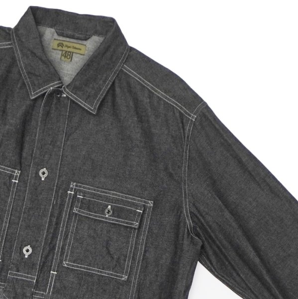 画像4: Nigel Cabourn（ナイジェル・ケーボン）UTILITY SHIRT TYPE2 （ユーティリティシャツ タイプ2）"10oz DENIM" / Black（ブラック） (4)