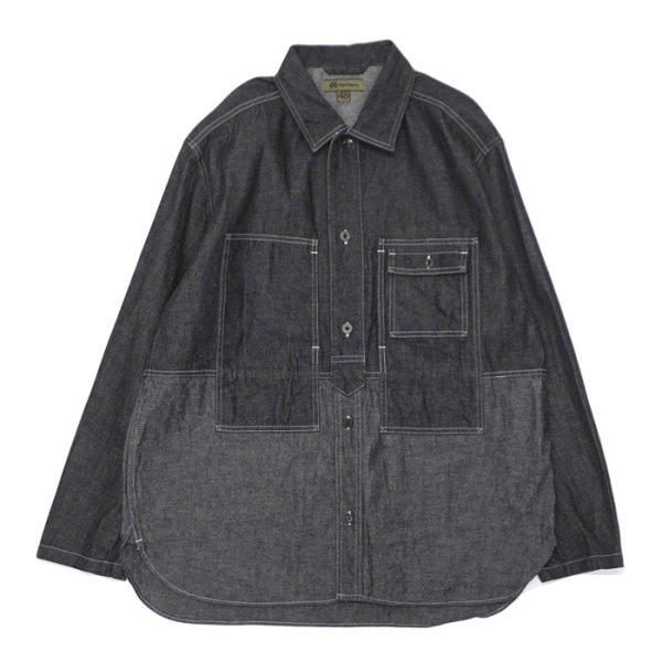 画像1: Nigel Cabourn（ナイジェル・ケーボン）UTILITY SHIRT TYPE2 （ユーティリティシャツ タイプ2）"10oz DENIM" / Black（ブラック） (1)