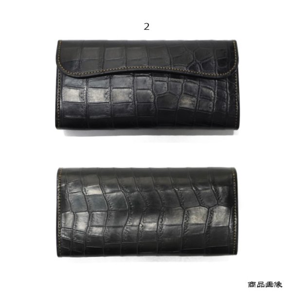画像11: WILD SWANS（ワイルドスワンズ）WAVE（ウェイブ）ロングウォレット/ブラック"クロコダイル"×レッド"ブッテーロ" (11)