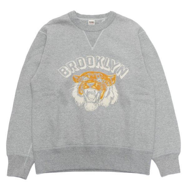 画像1: BARNS OUTFITTERS（バーンズアウトフィッターズ）COZUN GUSSET PRINT CREW NECK SWEAT（はめ込み両Vガゼットクルーネックスウェット）/ Grey（グレー） (1)