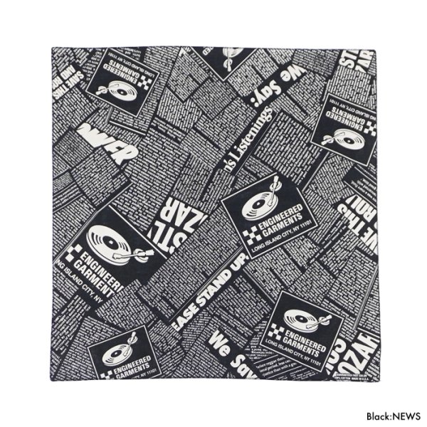 画像3: ENGINEERED GARMENTS（エンジニアードガーメンツ）Printed Bandana（プリンテッドバンダナ）/ Black:TWO TONE（ブラック:2トーン）・Black:NEWS（ブラック:ニュース） (3)