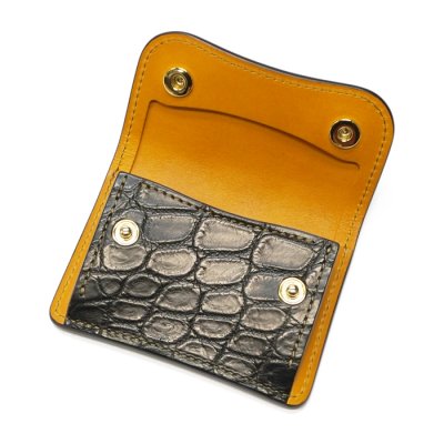 画像1: WILD SWANS（ワイルドスワンズ）TONGUE（タング）マルチコインケース/ブラック"クロコダイル"×イエロー"ブッテーロ"