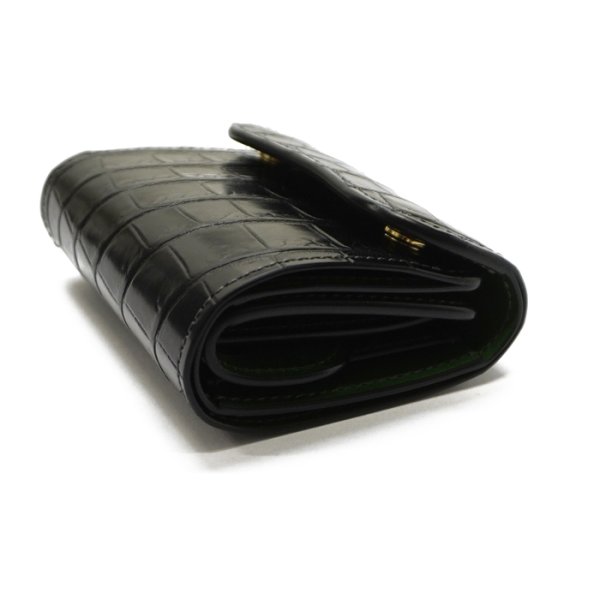 画像4: WILD SWANS（ワイルドスワンズ）ENO（イーノ）ミニ3つ折りウォレット/ブラック"クロコダイル"×グリーン"ブッテーロ" (4)