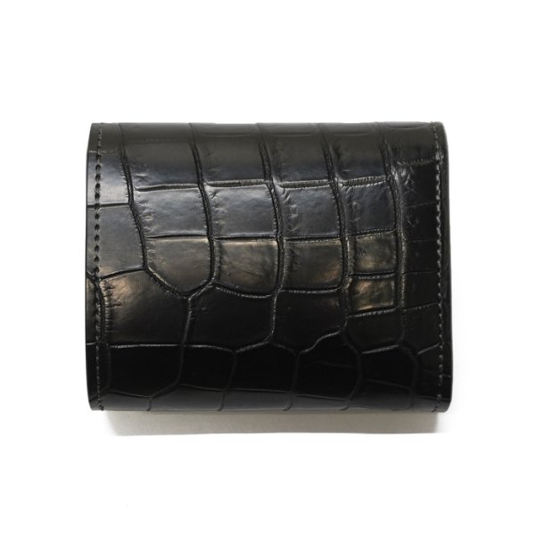 画像2: WILD SWANS（ワイルドスワンズ）ENO（イーノ）ミニ3つ折りウォレット/ブラック"クロコダイル"×グリーン"ブッテーロ" (2)
