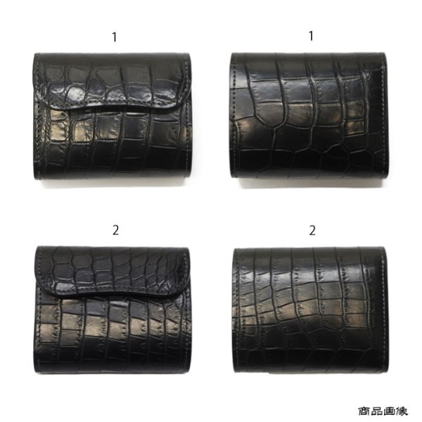 画像8: WILD SWANS（ワイルドスワンズ）ENO（イーノ）ミニ3つ折りウォレット/ブラック"クロコダイル"×グリーン"ブッテーロ" (8)