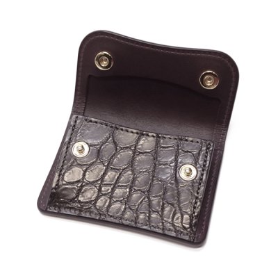 画像1: WILD SWANS（ワイルドスワンズ）TONGUE（タング）マルチコインケース/ブラック"クロコダイル"×パープル"ブッテーロ"