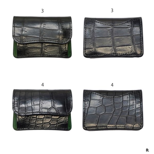 画像9: WILD SWANS（ワイルドスワンズ）TONGUE（タング）マルチコインケース/ブラック"クロコダイル"×グリーン"ブッテーロ" (9)