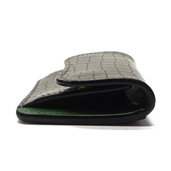 画像3: WILD SWANS（ワイルドスワンズ）TONGUE（タング）マルチコインケース/ブラック"クロコダイル"×グリーン"ブッテーロ" (3)