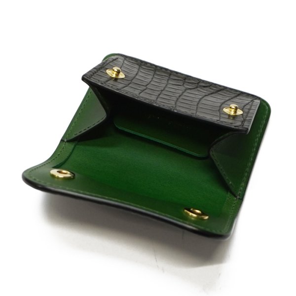 画像6: WILD SWANS（ワイルドスワンズ）TONGUE（タング）マルチコインケース/ブラック"クロコダイル"×グリーン"ブッテーロ" (6)