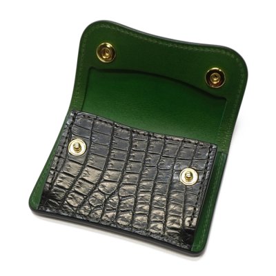 画像1: WILD SWANS（ワイルドスワンズ）TONGUE（タング）マルチコインケース/ブラック"クロコダイル"×グリーン"ブッテーロ"
