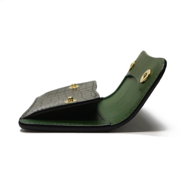 画像4: WILD SWANS（ワイルドスワンズ）TONGUE（タング）マルチコインケース/ブラック"クロコダイル"×グリーン"ブッテーロ" (4)