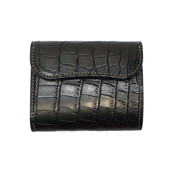 画像1: WILD SWANS（ワイルドスワンズ）ENO（イーノ）ミニ3つ折りウォレット/ブラック"クロコダイル"×イエロー"ブッテーロ" (1)