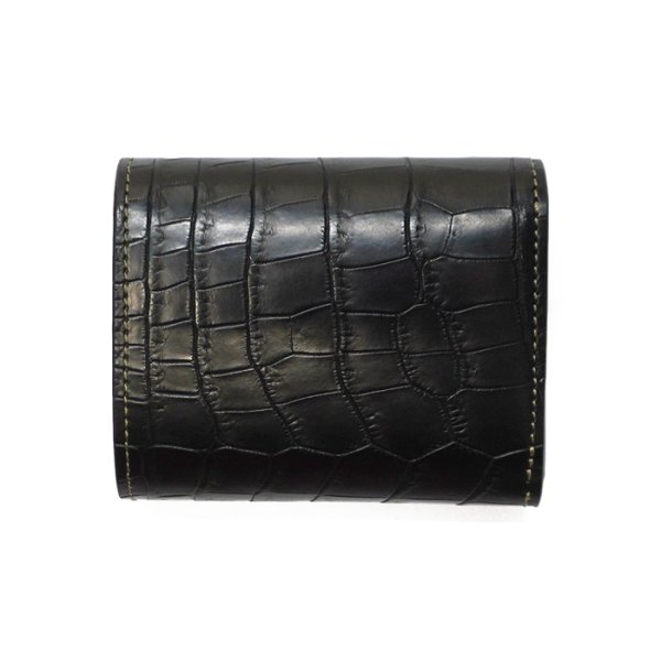 画像2: WILD SWANS（ワイルドスワンズ）ENO（イーノ）ミニ3つ折りウォレット/ブラック"クロコダイル"×イエロー"ブッテーロ" (2)