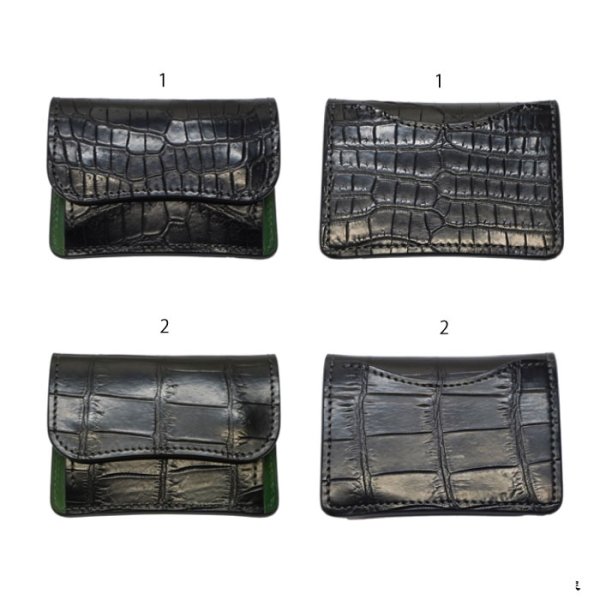 画像8: WILD SWANS（ワイルドスワンズ）TONGUE（タング）マルチコインケース/ブラック"クロコダイル"×グリーン"ブッテーロ" (8)