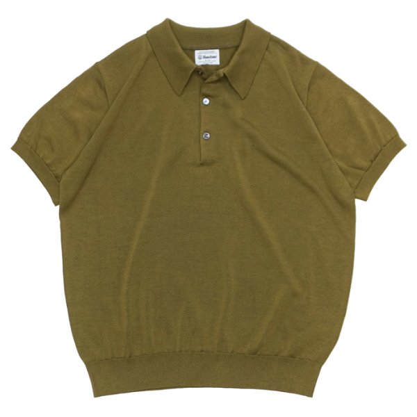 画像1: Yonetomi NEW BASIC（ヨネトミニューベーシック）SILK KNIT POLO（シルクニットポロシャツ）/ Olive（オリーブ） (1)