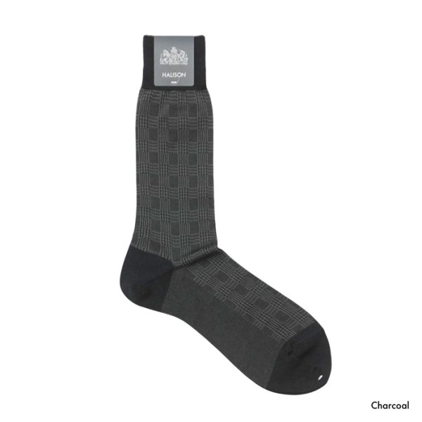 画像3: HALISON（ハリソン）シルケット綿 スモールグレンチェック ドレスソックス / 4Colors（全4色展開）※3足までメール便発送可 (3)