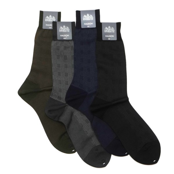 画像1: HALISON（ハリソン）シルケット綿 スモールグレンチェック ドレスソックス / 4Colors（全4色展開）※3足までメール便発送可 (1)