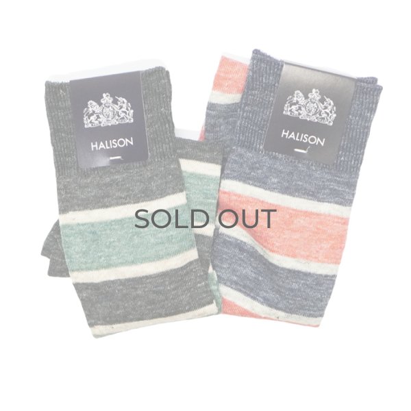 画像1: HALISON（ハリソン）リネンラガーボーダーソックス / Charcoal（チャコール）・Indigo（インディゴ）※3足までメール便発送可 (1)