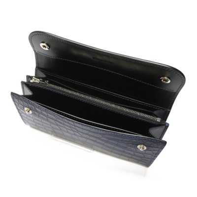 画像2: WILD SWANS（ワイルドスワンズ）WAVE（ウェイブ）ロングウォレット/藍染"クロコダイル"×ブラック"サドルプルアップ"