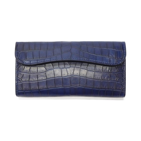 画像1: WILD SWANS（ワイルドスワンズ）WAVE（ウェイブ）ロングウォレット/藍染"クロコダイル"×ブラック"サドルプルアップ" (1)