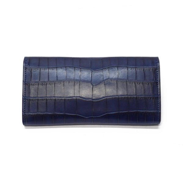 画像2: WILD SWANS（ワイルドスワンズ）WAVE（ウェイブ）ロングウォレット/藍染"クロコダイル"×ブラック"サドルプルアップ" (2)