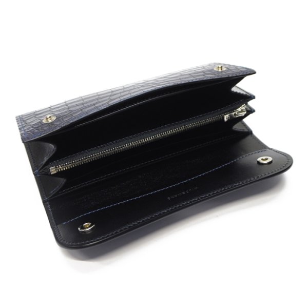 画像7: WILD SWANS（ワイルドスワンズ）WAVE（ウェイブ）ロングウォレット/藍染"クロコダイル"×ブラック"サドルプルアップ" (7)