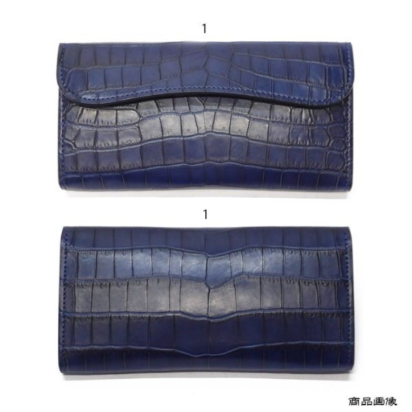 画像8: WILD SWANS（ワイルドスワンズ）WAVE（ウェイブ）ロングウォレット/藍染"クロコダイル"×ブラック"サドルプルアップ" (8)