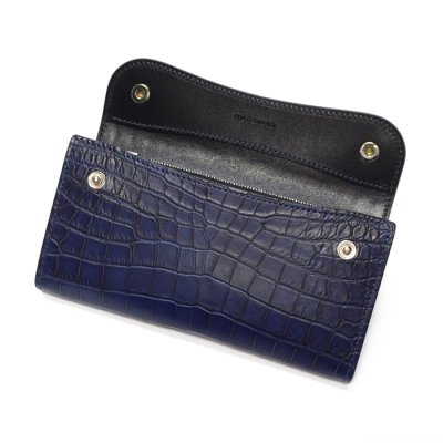 画像1: WILD SWANS（ワイルドスワンズ）WAVE（ウェイブ）ロングウォレット/藍染"クロコダイル"×ブラック"サドルプルアップ"