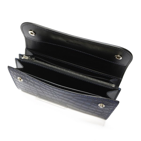 画像6: WILD SWANS（ワイルドスワンズ）WAVE（ウェイブ）ロングウォレット/藍染"クロコダイル"×ブラック"サドルプルアップ" (6)