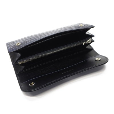 画像3: WILD SWANS（ワイルドスワンズ）WAVE（ウェイブ）ロングウォレット/藍染"クロコダイル"×ブラック"サドルプルアップ"