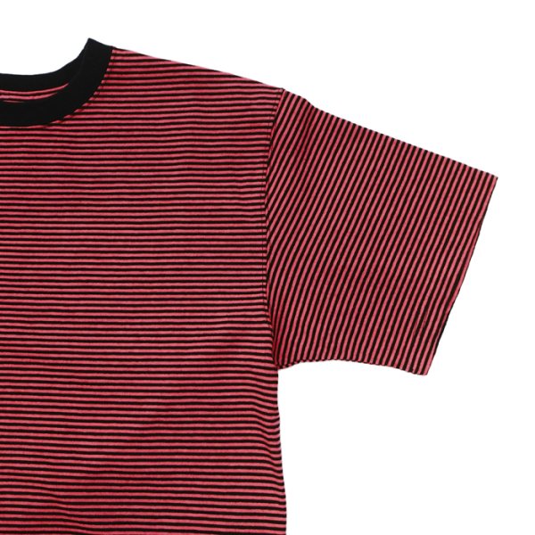 画像4: Good On（グッドオン）Mini Stripe Short Sleeve Crew Neck Tee（ミニストライプショートスリーブクルーネックTシャツ） / Flamingo（フラミンゴ） (4)
