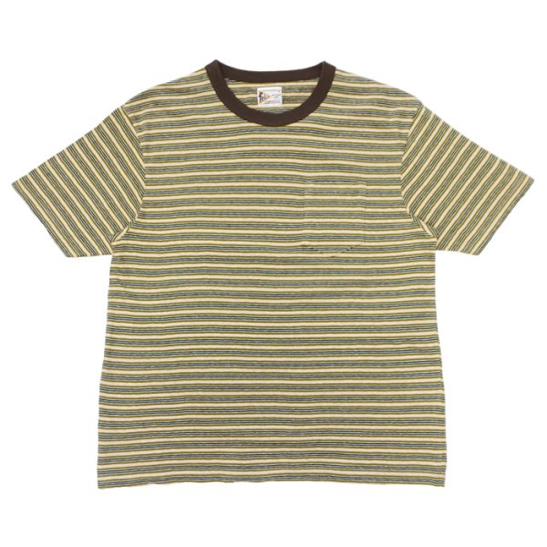 画像1: felco（フェルコ） S/S Crew Pocket Tee（S/SクルーポケットTシャツ）”OLD PAPER STRIPE" / Green Beige×Olive Stripe（グリーンベージュ×オリーブストライプ） (1)